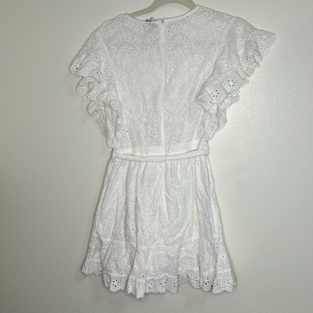 Princess Polly white Ruffle sleeve belt eyelet dress - Picture 6 of 8